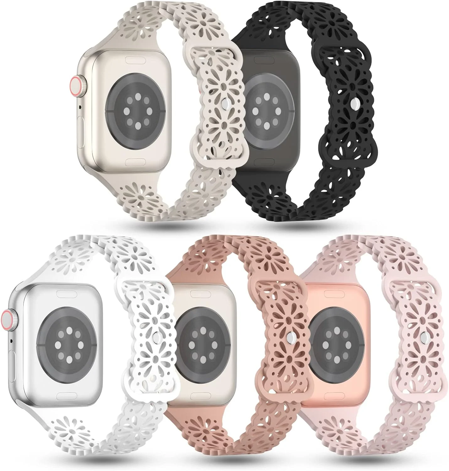 TSAAGAN 5 Pack Lace Silicone Bands Compatible with Apple Watch Band